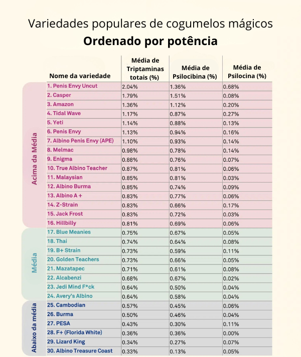 Variedades populares de cogumelos magicos